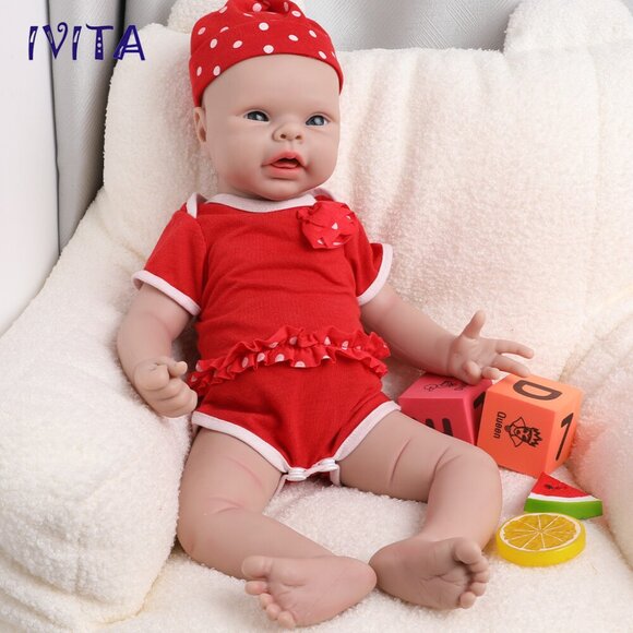 IVITA 20'' Full Soft Body Silicone Newborn Smiling Open Eyes Baby Girl Doll - Picture 9 of 14